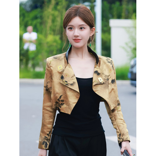 許我耀眼趙露思同款西裝外套女2025秋許妍老錢風明星短款夾克上衣