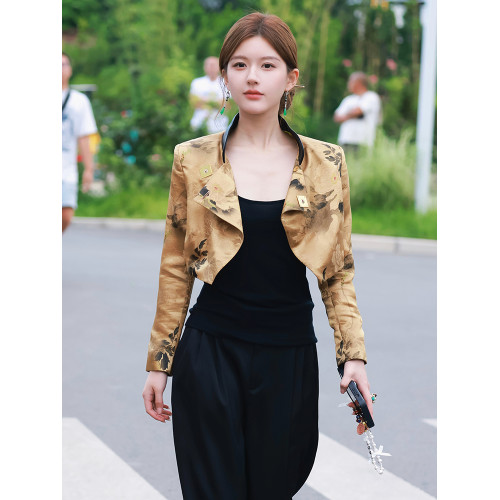 許我耀眼趙露思同款西裝外套女2025秋許妍老錢風明星短款夾克上衣