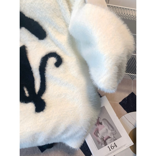 美式貓咪慵懶風寬松毛衣套頭毛絨針織衫上衣長袖秋冬 美式貓咪慵懶風寬松毛衣套頭毛絨針織衫上衣長袖秋冬