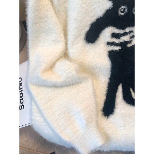 美式貓咪慵懶風寬松毛衣套頭毛絨針織衫上衣長袖秋冬 美式貓咪慵懶風寬松毛衣套頭毛絨針織衫上衣長袖秋冬