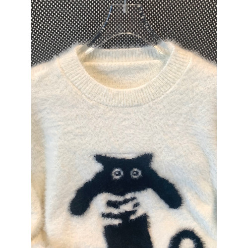 美式貓咪慵懶風寬松毛衣套頭毛絨針織衫上衣長袖秋冬 美式貓咪慵懶風寬松毛衣套頭毛絨針織衫上衣長袖秋冬