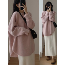 慵懶風軟糯毛衣女秋冬2024新款寬松外穿中長款針織衫套頭加厚上衣