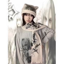 WEBBAR 視覺系亞文化二次元奶茶色保暖秋冬圍巾NO.160-x