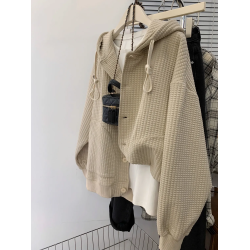 胖mm特大碼300斤韓系華夫格連帽衛衣女春秋寬松百搭開衫外套ins潮