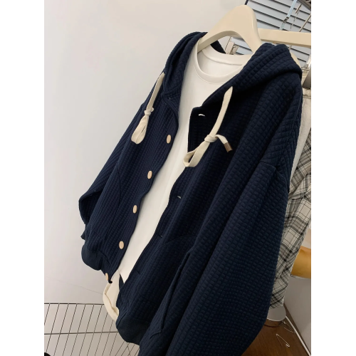 胖mm特大碼300斤韓系華夫格連帽衛衣女春秋寬松百搭開衫外套ins潮 胖mm特大碼300斤韓系華夫格連帽衛衣女春秋寬松百搭開衫外套ins潮