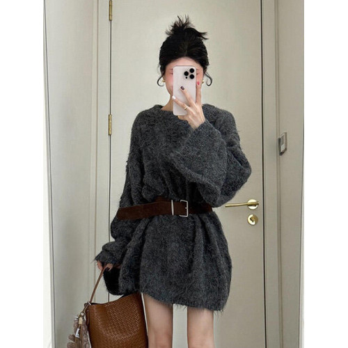 慵懶老錢風灰色軟糯中長款毛衣女秋冬季高級感加厚寬松針織衫上衣 慵懶老錢風灰色軟糯中長款毛衣女秋冬季高級感加厚寬松針織衫上衣