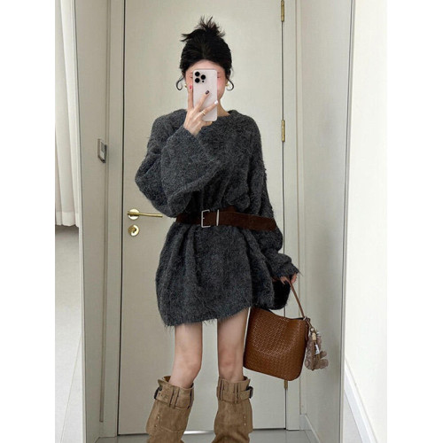 慵懶老錢風灰色軟糯中長款毛衣女秋冬季高級感加厚寬松針織衫上衣 慵懶老錢風灰色軟糯中長款毛衣女秋冬季高級感加厚寬松針織衫上衣