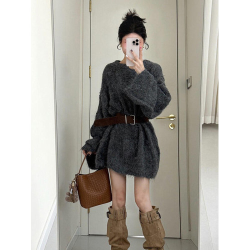 慵懶老錢風灰色軟糯中長款毛衣女秋冬季高級感加厚寬松針織衫上衣 慵懶老錢風灰色軟糯中長款毛衣女秋冬季高級感加厚寬松針織衫上衣