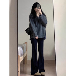 高級感灰色v領毛衣女2025新款秋冬季加厚慵懶風打底內搭針織上衣