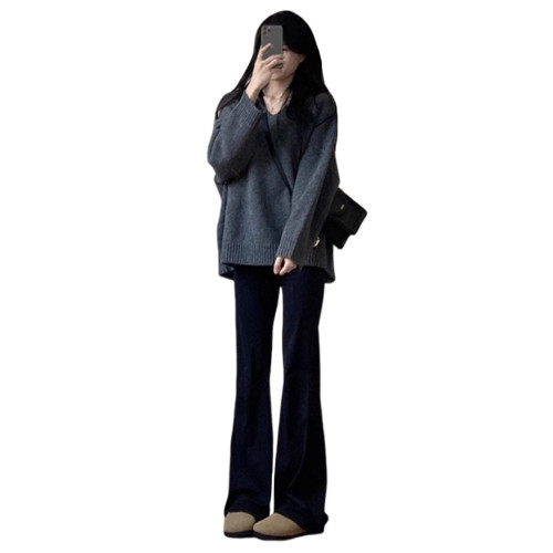 高級感灰色v領毛衣女2025新款秋冬季加厚慵懶風打底內搭針織上衣 高級感灰色v領毛衣女2025新款秋冬季加厚慵懶風打底內搭針織上衣