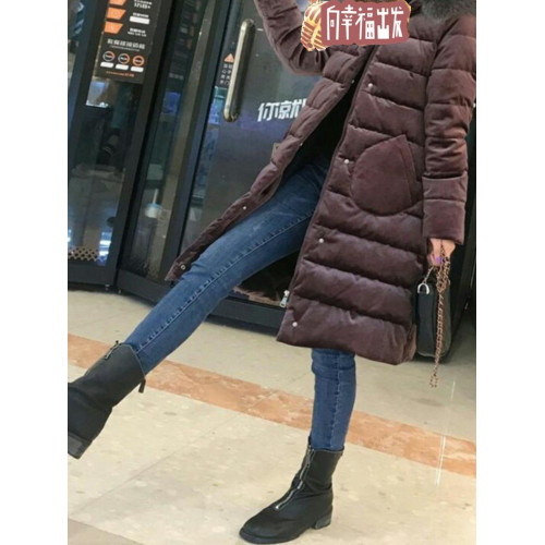 522韓版修身長款羽絨服女67099復古過膝連帽金絲絨白鴨絨中長外套 522韓版修身長款羽絨服女67099復古過膝連帽金絲絨白鴨絨中長外套