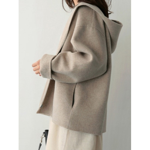 短款寬松大碼連帽毛呢外套女秋冬拉鍊純色小個子百搭呢子大衣 短款寬松大碼連帽毛呢外套女秋冬拉鍊純色小個子百搭呢子大衣