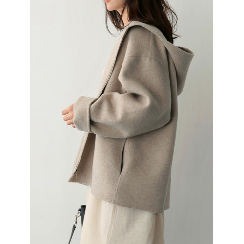 短款寬松大碼連帽毛呢外套女秋冬拉鍊純色小個子百搭呢子大衣 短款寬松大碼連帽毛呢外套女秋冬拉鍊純色小個子百搭呢子大衣