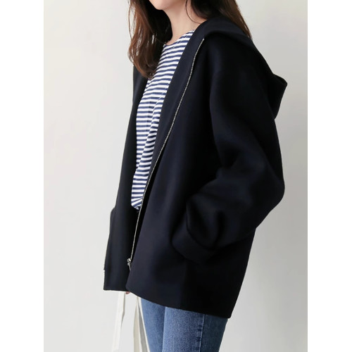 短款寬松大碼連帽毛呢外套女秋冬拉鍊純色小個子百搭呢子大衣 短款寬松大碼連帽毛呢外套女秋冬拉鍊純色小個子百搭呢子大衣