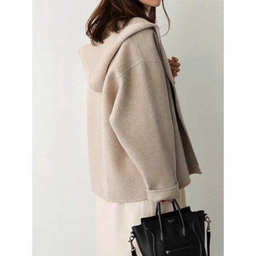 短款寬松大碼連帽毛呢外套女秋冬拉鍊純色小個子百搭呢子大衣 短款寬松大碼連帽毛呢外套女秋冬拉鍊純色小個子百搭呢子大衣