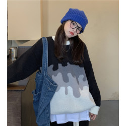 漸變克萊因藍毛衣女秋冬2025年新款設計感小衆慵嬾撞色針織衫上衣