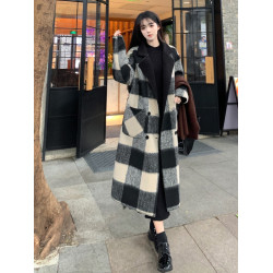 秋冬季加厚兩面穿毛呢大衣女大碼胖mm顯瘦寬松長款格子羊羔絨外套