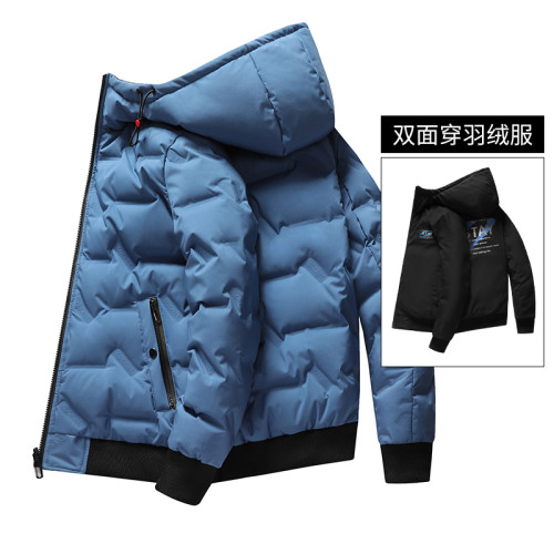 雙面穿白鴨絨羽絨服短款2025秋冬季新款連帽男裝純色保暖防風外套 雙面穿白鴨絨羽絨服短款2025秋冬季新款連帽男裝純色保暖防風外套