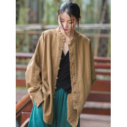復古盤釦上衣女2025新款文藝禪意茶服秋季旅拍外套中長款棉麻開衫