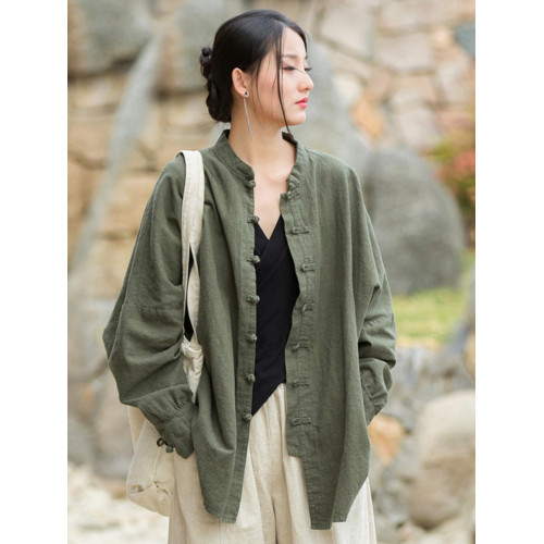 復古盤釦上衣女2025新款文藝禪意茶服秋季旅拍外套中長款棉麻開衫 復古盤釦上衣女2025新款文藝禪意茶服秋季旅拍外套中長款棉麻開衫