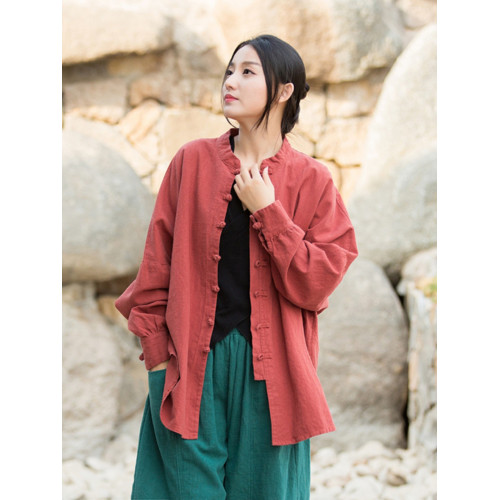 復古盤釦上衣女2025新款文藝禪意茶服秋季旅拍外套中長款棉麻開衫 復古盤釦上衣女2025新款文藝禪意茶服秋季旅拍外套中長款棉麻開衫
