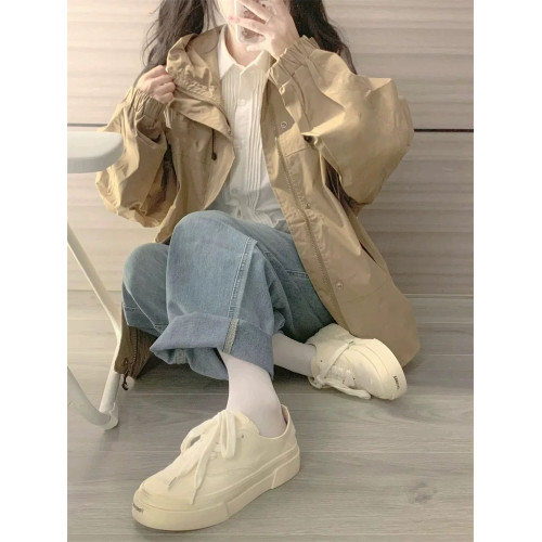 美式風衣外套女春秋款2025新款學生寬松休閒加厚沖鋒衣工裝上衣潮 美式風衣外套女春秋款2025新款學生寬松休閒加厚沖鋒衣工裝上衣潮