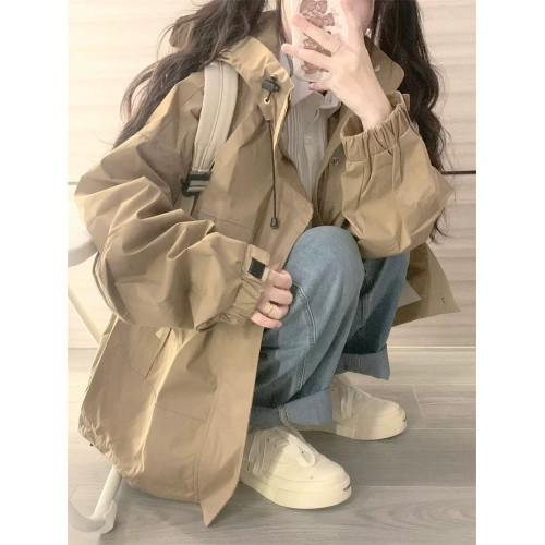 美式風衣外套女春秋款2025新款學生寬松休閒加厚沖鋒衣工裝上衣潮 美式風衣外套女春秋款2025新款學生寬松休閒加厚沖鋒衣工裝上衣潮
