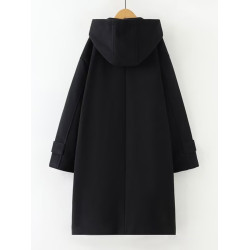 牛角釦毛呢大衣女中長款2024年韓版寬松秋冬季新款連帽呢子外套厚