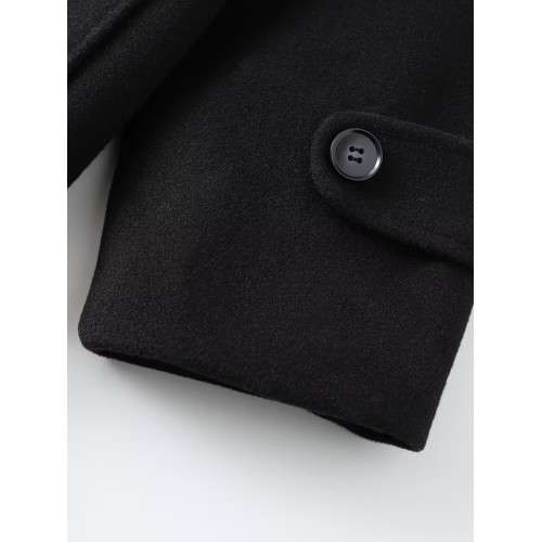 牛角釦毛呢大衣女中長款2024年韓版寬松秋冬季新款連帽呢子外套厚