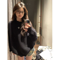 美式hiphop黑色潮牌毛衣女春秋寬松oversize原宿風休閒百搭上衣潮