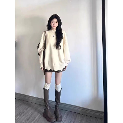 美式hiphop黑色潮牌毛衣女春秋寬松oversize原宿風休閒百搭上衣潮 美式hiphop黑色潮牌毛衣女春秋寬松oversize原宿風休閒百搭上衣潮