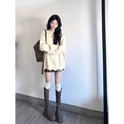 美式hiphop黑色潮牌毛衣女春秋寬松oversize原宿風休閒百搭上衣潮 美式hiphop黑色潮牌毛衣女春秋寬松oversize原宿風休閒百搭上衣潮