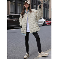 圓領菱格羽絨服女冬季2025新寬松加厚短款小個子棉衣90白鴨絨外套