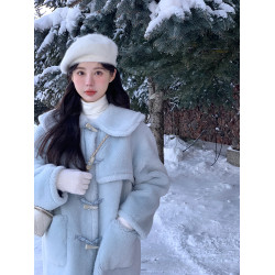 牛角釦羊羔毛大衣冬季女小個子2025新款高級感加厚中長款毛毛外套