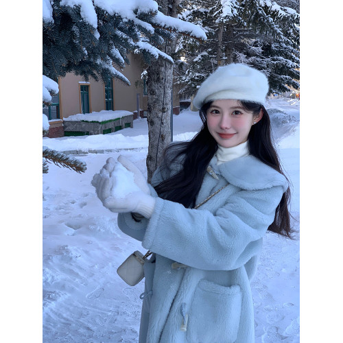 牛角釦羊羔毛大衣冬季女小個子2025新款高級感加厚中長款毛毛外套