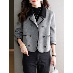 短款雙面毛呢厚外套小香風女士款2025新款秋冬大碼灰色韓系超好看