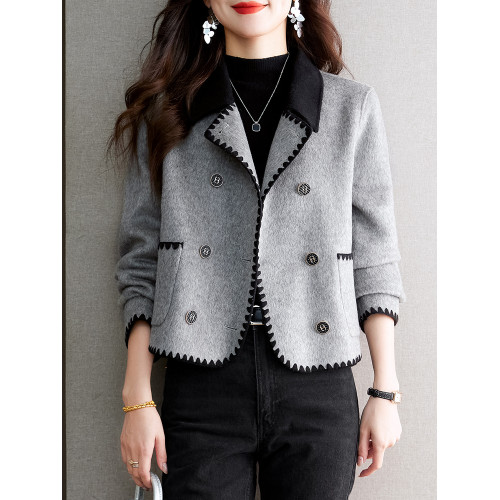 短款雙面毛呢厚外套小香風女士款2025新款秋冬大碼灰色韓系超好看 短款雙面毛呢厚外套小香風女士款2025新款秋冬大碼灰色韓系超好看