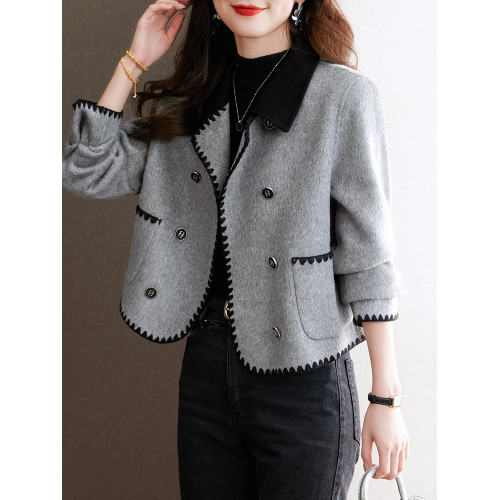 短款雙面毛呢厚外套小香風女士款2025新款秋冬大碼灰色韓系超好看 短款雙面毛呢厚外套小香風女士款2025新款秋冬大碼灰色韓系超好看