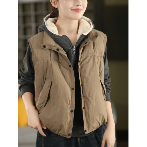 園園美衣冬季復古90%白鴨絨保暖馬甲外套加厚無袖羽絨服馬夾外搭1