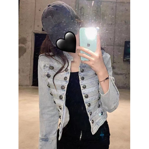 溫婉同款宮廷風黑灰色牛仔外套女2025春秋短款百搭夾克重工上衣潮 溫婉同款宮廷風黑灰色牛仔外套女2025春秋短款百搭夾克重工上衣潮