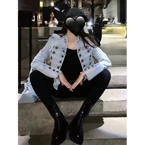 溫婉同款宮廷風黑灰色牛仔外套女2025春秋短款百搭夾克重工上衣潮 溫婉同款宮廷風黑灰色牛仔外套女2025春秋短款百搭夾克重工上衣潮