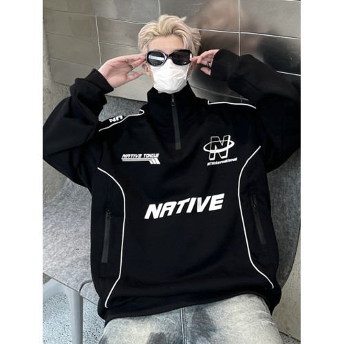 立領衛衣男秋冬情侶馬甲重磅硬挺拼接上衣潮高街半拉鍊賽車服外套 立領衛衣男秋冬情侶馬甲重磅硬挺拼接上衣潮高街半拉鍊賽車服外套