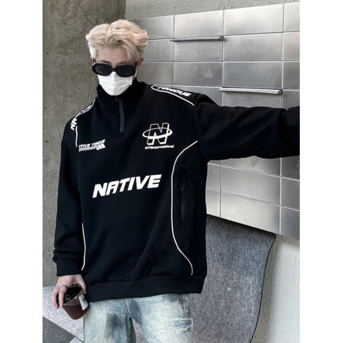 立領衛衣男秋冬情侶馬甲重磅硬挺拼接上衣潮高街半拉鍊賽車服外套 立領衛衣男秋冬情侶馬甲重磅硬挺拼接上衣潮高街半拉鍊賽車服外套