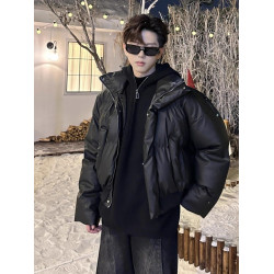 韓版冬季立領短款pu皮羽絨服男士加厚保暖高街小衆設計感痞帥棉服