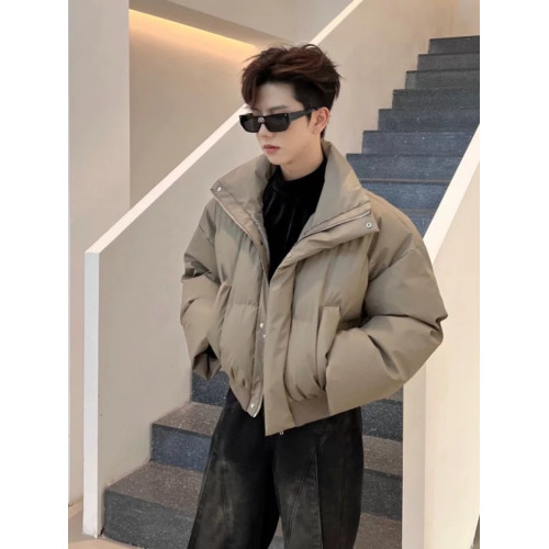 韓版冬季立領短款pu皮羽絨服男士加厚保暖高街小衆設計感痞帥棉服 韓版冬季立領短款pu皮羽絨服男士加厚保暖高街小衆設計感痞帥棉服