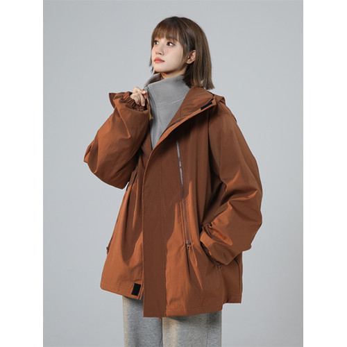 防風防水三合一沖鋒衣女秋冬胖mm大碼寬松加厚保暖二開工裝外套潮