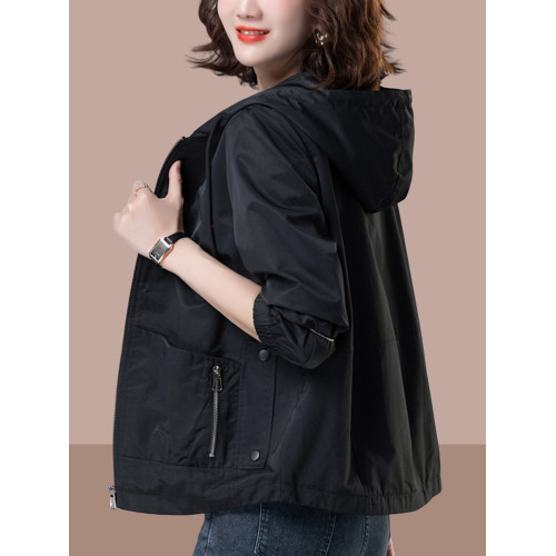 媽媽外套女春秋2025年新款大碼寬松小個子短款連帽薄款夾克上衣潮 媽媽外套女春秋2025年新款大碼寬松小個子短款連帽薄款夾克上衣潮