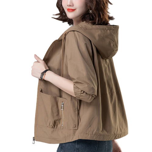 媽媽外套女春秋2025年新款大碼寬松小個子短款連帽薄款夾克上衣潮 媽媽外套女春秋2025年新款大碼寬松小個子短款連帽薄款夾克上衣潮