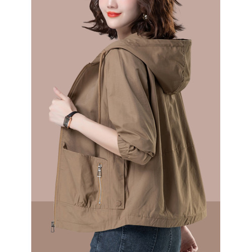 媽媽外套女春秋2025年新款大碼寬松小個子短款連帽薄款夾克上衣潮 媽媽外套女春秋2025年新款大碼寬松小個子短款連帽薄款夾克上衣潮