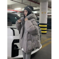 胖mm大碼寬松遮肉洋氣麵包服冬季設計感中長款加厚連帽羽絨棉服女